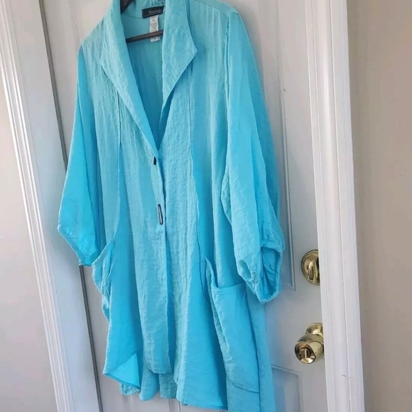Moonlight Y&S Fashion Design Blue Button Front Lagenlook Tunic Jacket Pockets M - Picture 7 of 9